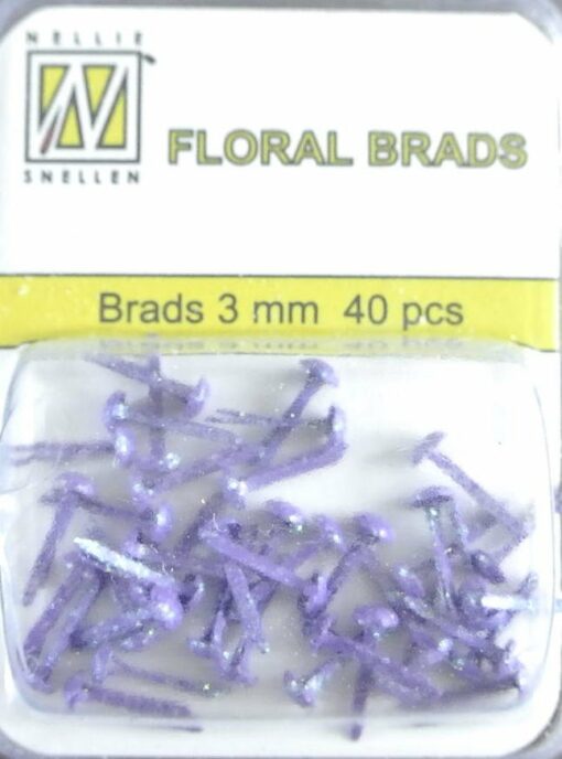 Floral brads - 3mm - paars glitter