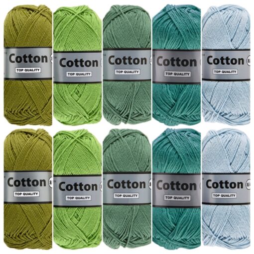 Kleurencombinatie Cotton eight groen blauw kleuren katoengaren