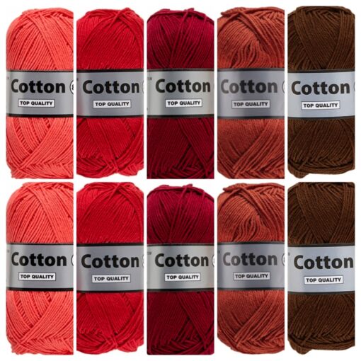 Kleurencombinatie Cotton eight rood kleuren katoengaren