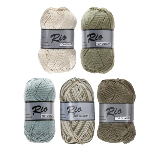 Kleurencombinatie Rio Multi 637 groen beige katoengaren set - haakgaren pakket