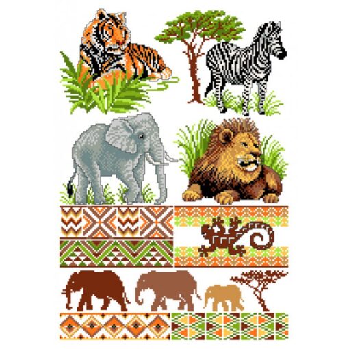 Borduur telpatroon Safari dieren 028 - lindner's kruissteek
