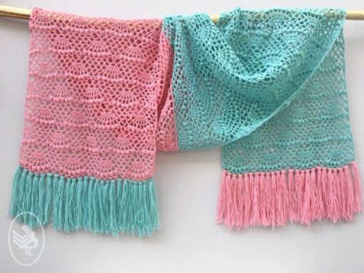 waaier-shawl rechte sjaal met sokkenwol van durable yarn Haakpatroon rechte waaiersjaal